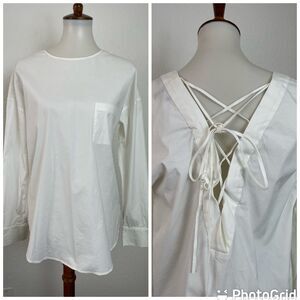 Theory Top Blouse Lace Up Back Cotton Stretch FLAW